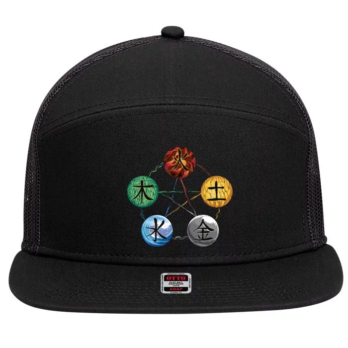 Qigong Martial Arts Elements 7 Panel Mesh Trucker Snapback Hat