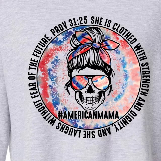 Qm2n Messy Bun Mama American Bible Verse Christian Proverb Funny Gift Cropped Pullover Crew