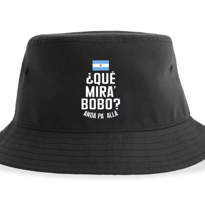 Qué Miras Bobo Qué Mirás Bobo, Andá Pa' Allá Funny Speech Flag Design Sustainable Bucket Hat