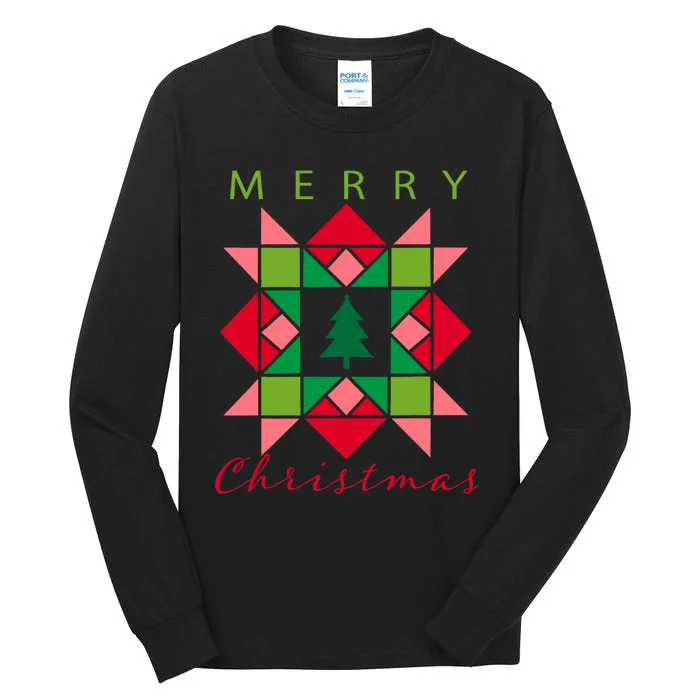 Quilter Merry Christmas Tree Quilt Block Quilting Tall Long Sleeve T-Shirt