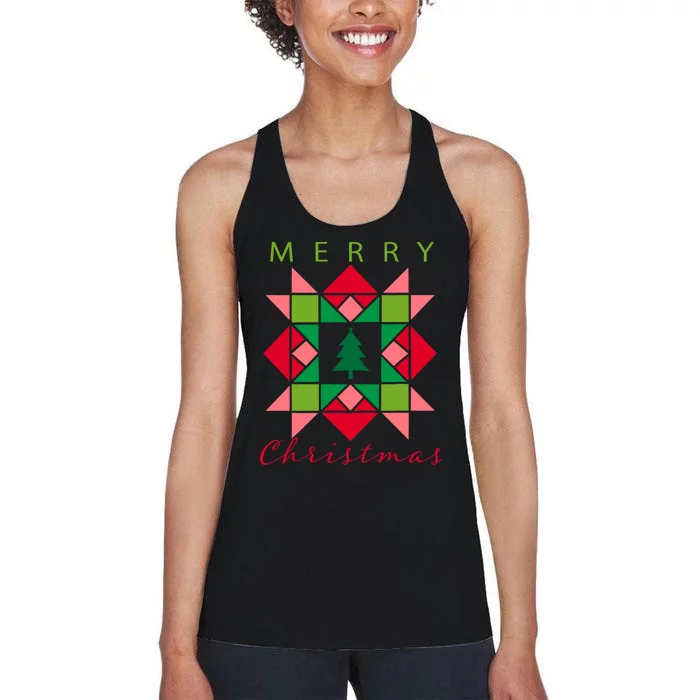 Quilter Merry Christmas Tree Quilt Block Quilting Women's Racerback Tank