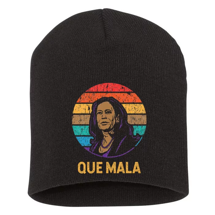 Que Mala Harris Retro Sunset Border Crisis Political Short Acrylic Beanie