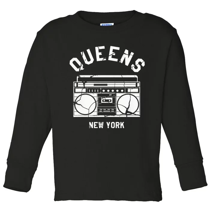 Queens Ny Gifts New York Nyc Boombox Toddler Long Sleeve Shirt