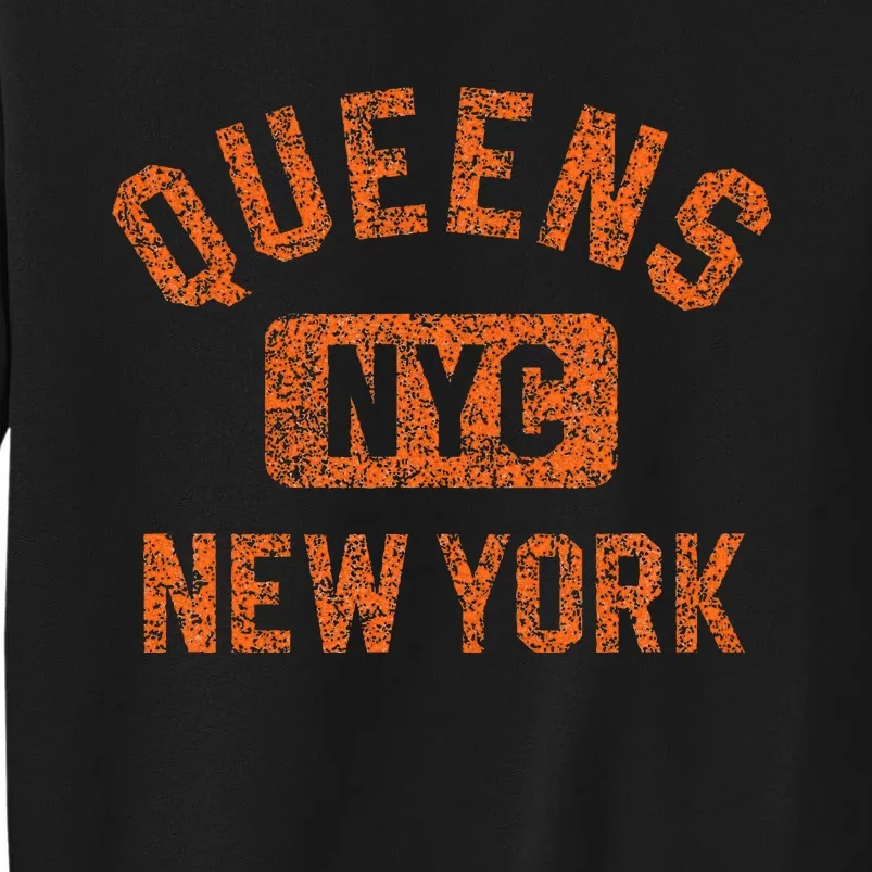 Queens Nyc New York Gym Style Distressed Orange Print Sweatshirt