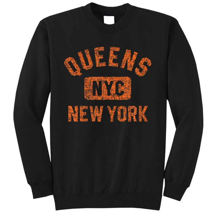 Queens Nyc New York Gym Style Distressed Orange Print Sweatshirt