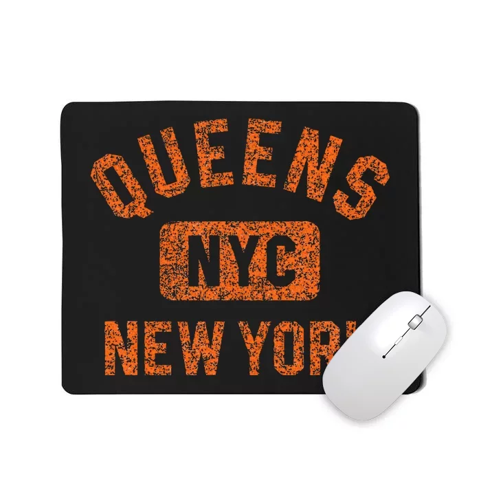 Queens Nyc New York Gym Style Distressed Orange Print Mousepad