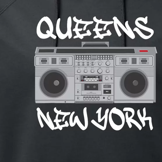 Queens New York Boom Box Graffiti Lettering Performance Fleece Hoodie