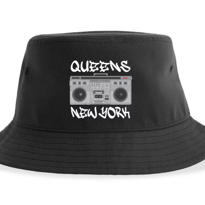 Queens New York Boom Box Graffiti Lettering Sustainable Bucket Hat