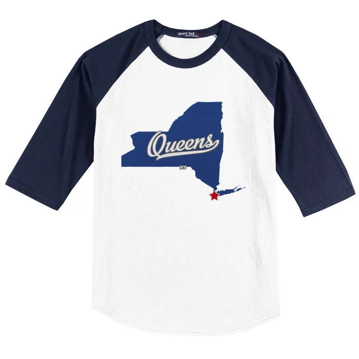 Queens New York Ny Map Baseball Sleeve Shirt