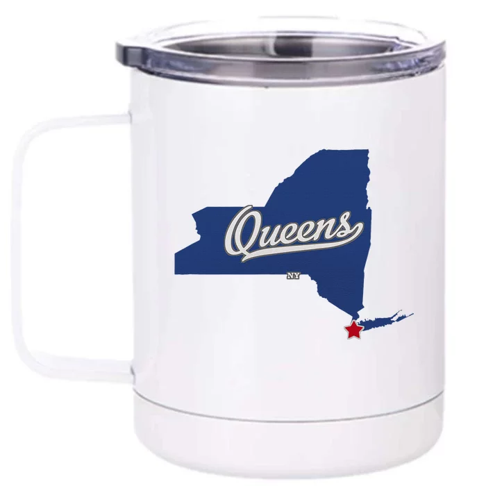 Queens New York Ny Map Front & Back 12oz Stainless Steel Tumbler Cup