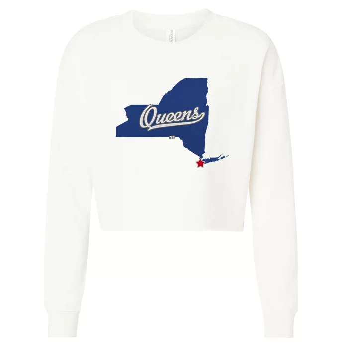 Queens New York Ny Map Cropped Pullover Crew