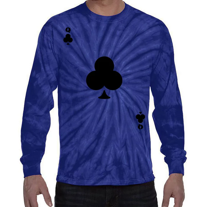 Queen Of Clubs Card Playing Card Poker Costume Card Tie-Dye Long Sleeve Shirt