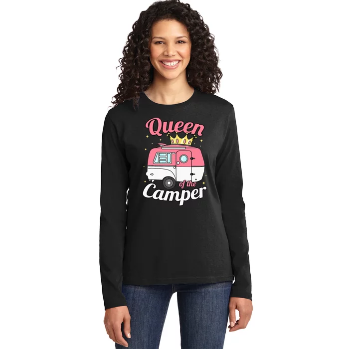 Queen Of The Camper Wo's RV Camping Van Trailer Camp Ladies Long Sleeve Shirt