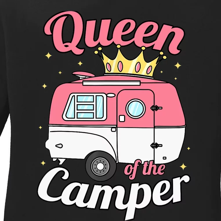 Queen Of The Camper Wo's RV Camping Van Trailer Camp Ladies Long Sleeve Shirt