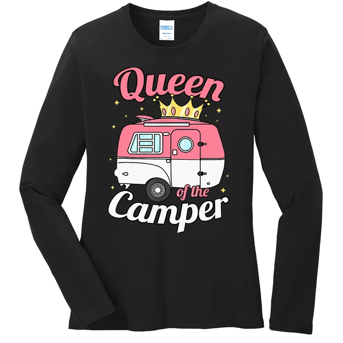 Queen Of The Camper Wo's RV Camping Van Trailer Camp Ladies Long Sleeve Shirt