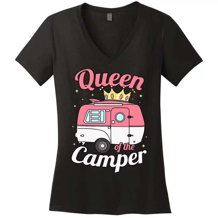 Queen Of The Camper Wo's RV Camping Van Trailer Camp Women's V-Neck T-Shirt