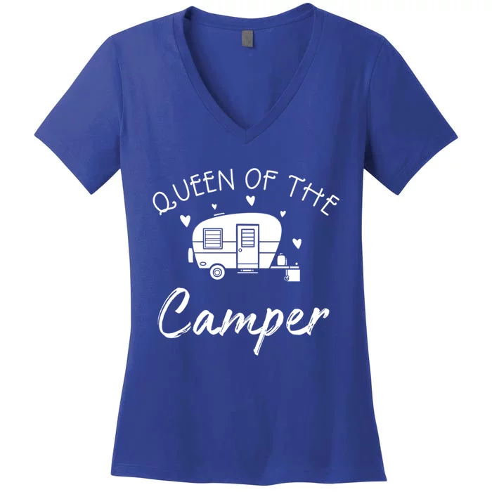 Queen Of The Camper Gift Rv Camper Road Trip Gift Women's V-Neck T-Shirt