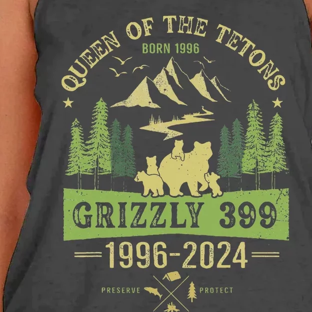 Queen Of The Tetons Grizzly 399 National Park 1996 2024 Women's Knotted Racerback Tank