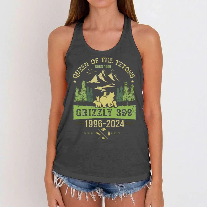 Queen Of The Tetons Grizzly 399 National Park 1996 2024 Women's Knotted Racerback Tank