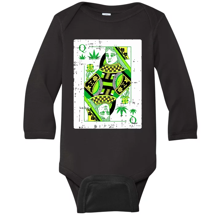 Queen Of Weed Playing Card Marijuana Cool Pot Smoker Gifts Baby Long Sleeve Bodysuit