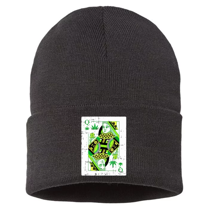 Queen Of Weed Playing Card Marijuana Cool Pot Smoker Gifts Sustainable Knit Beanie