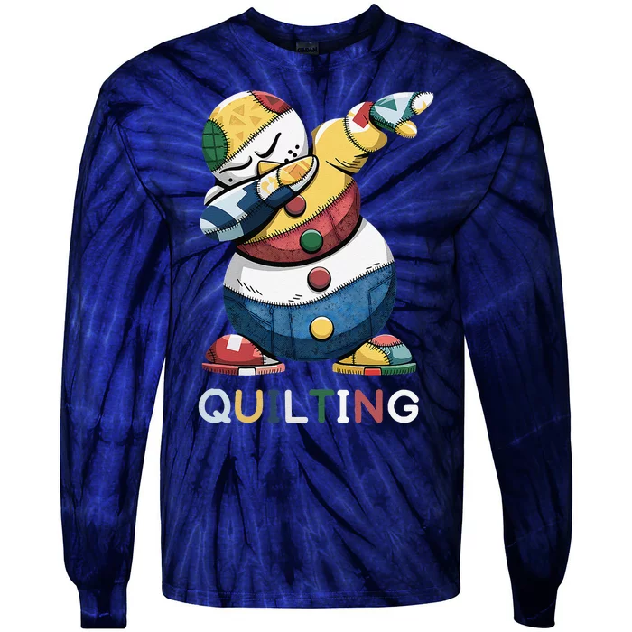 Quilt Pattern Christmas Snowman Dabbing Patchwork Lovers Tie-Dye Long Sleeve Shirt