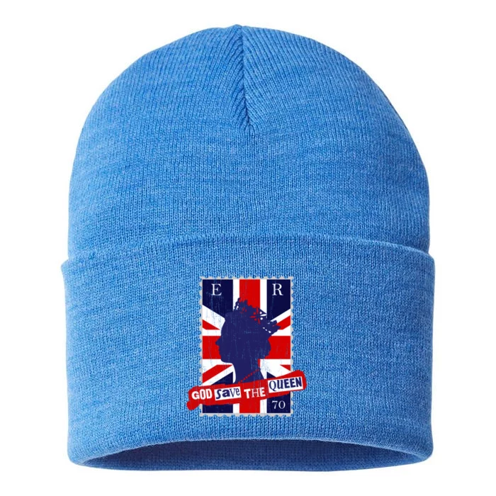 Queen's Platinum Jubilee God Save The Queen Funny Gift Sustainable Knit Beanie