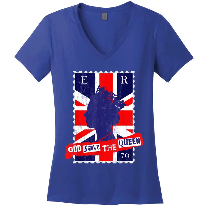 QUEEN'S PLATINUM JUBILEE GOD SAVE THE QUEEN Women's V-Neck T-Shirt