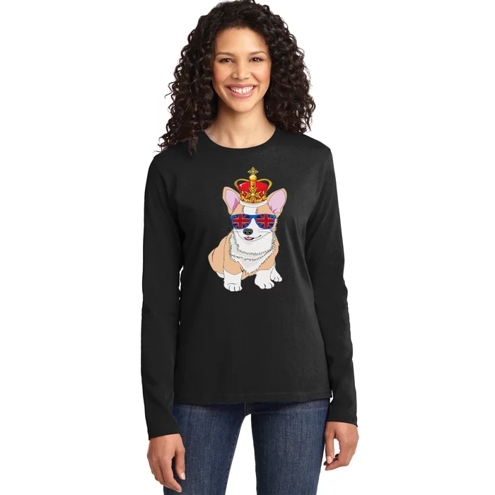 Queens Platinum Jubilee 70 Years Souvenir British Corgi Dog Ladies Long Sleeve Shirt