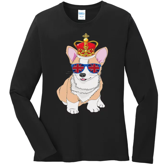 Queens Platinum Jubilee 70 Years Souvenir British Corgi Dog Ladies Long Sleeve Shirt