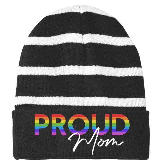 Queer Pride Proud Mom Rainbow Equality Pride Month LGBT Striped Beanie with Solid Band