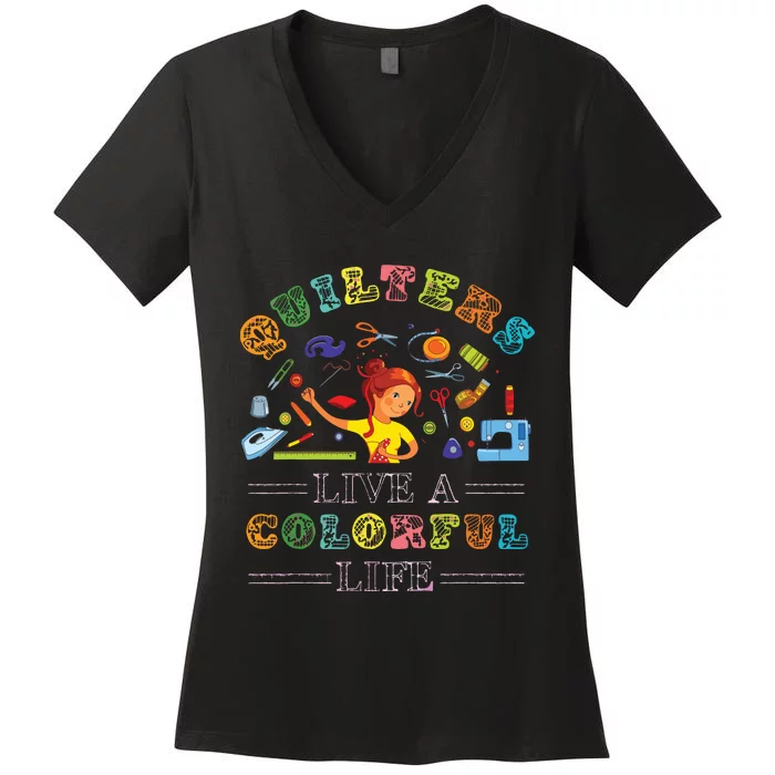 Quilting Quilt Sewing Machine Funny Sew Sewer Quilter Gifts Women's V-Neck T-Shirt