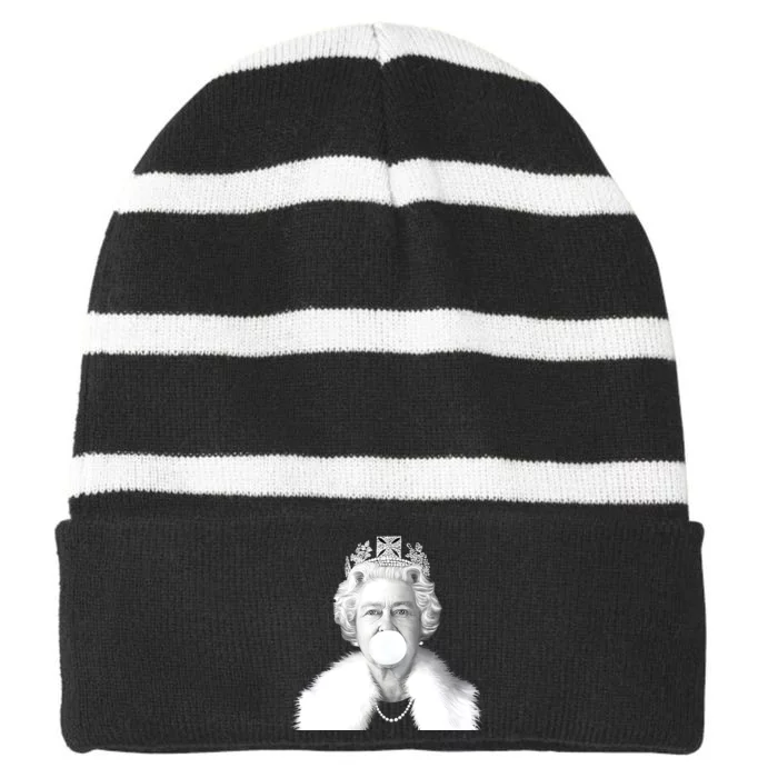 Queen RIP Queen Elizabeth II Bubble Gum Funny Royal Family UK Flag Striped Beanie with Solid Band