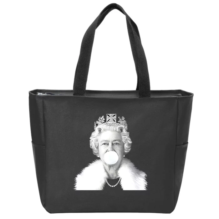 Queen RIP Queen Elizabeth II Bubble Gum Funny Royal Family UK Flag Zip Tote Bag