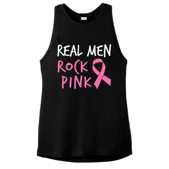 quote Real  Rock Pink Fighting Breast Cancer Ladies Tri-Blend Wicking Tank