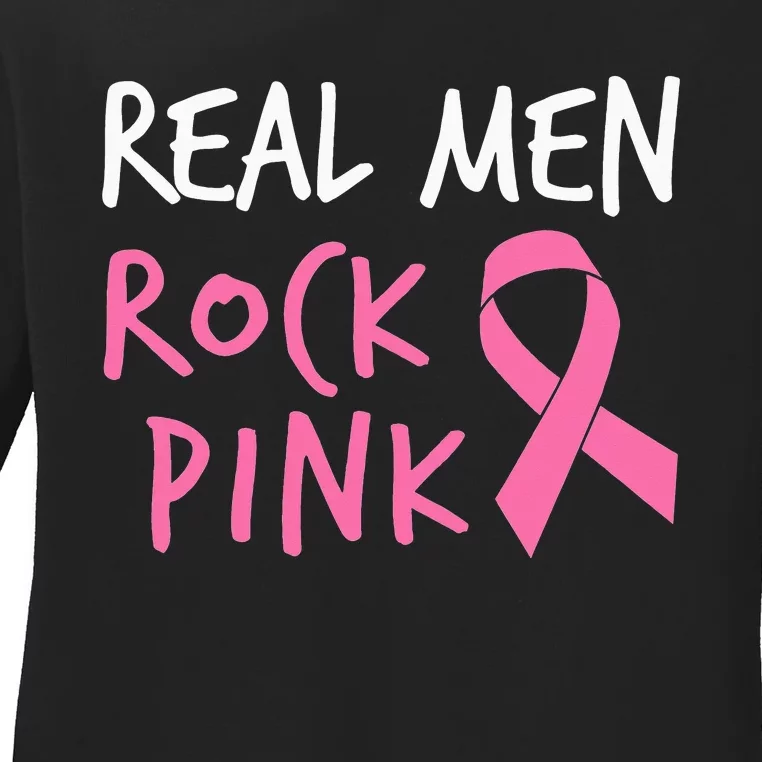 quote Real  Rock Pink Fighting Breast Cancer Ladies Long Sleeve Shirt