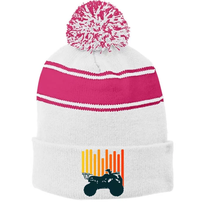 Quad Racing Vintage Retro Gift Stripe Pom Pom Beanie