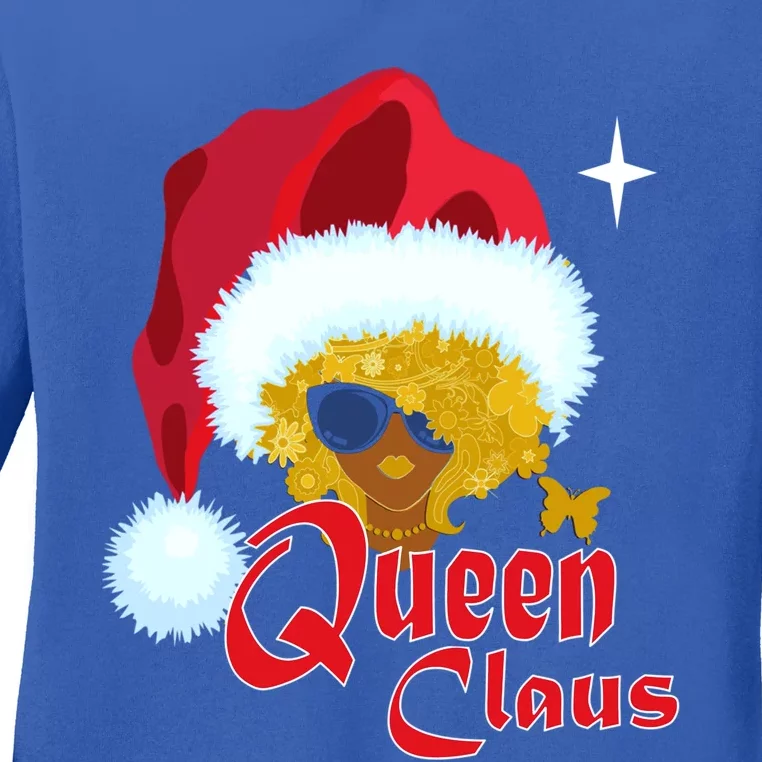 Queen Santa African American Christmas Melanin Funny Gift Ladies Long Sleeve Shirt