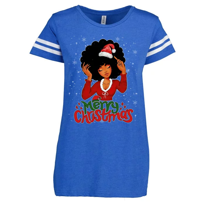 Queen Santa African American Merry Christmas Melanin Great Gift Enza Ladies Jersey Football T-Shirt