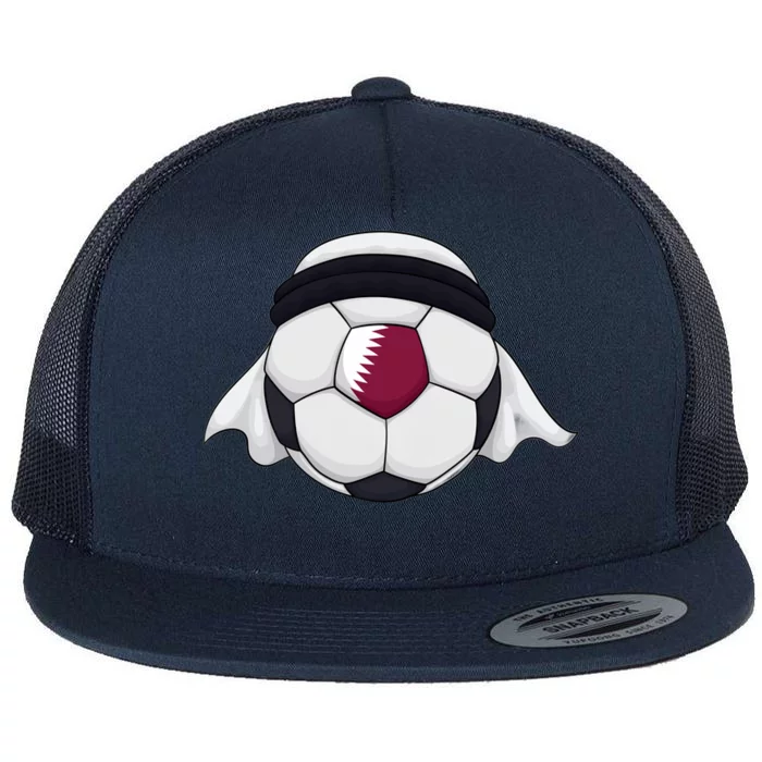 Qatar Soccer Ball Wearing Keffiyeh Flat Bill Trucker Hat