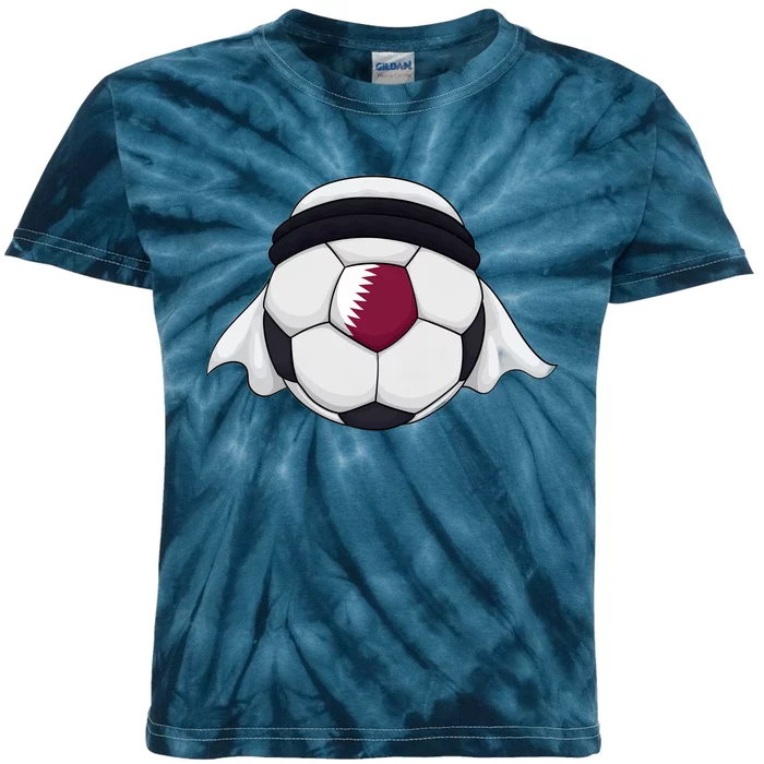 Qatar Soccer Ball Wearing Keffiyeh Kids Tie-Dye T-Shirt