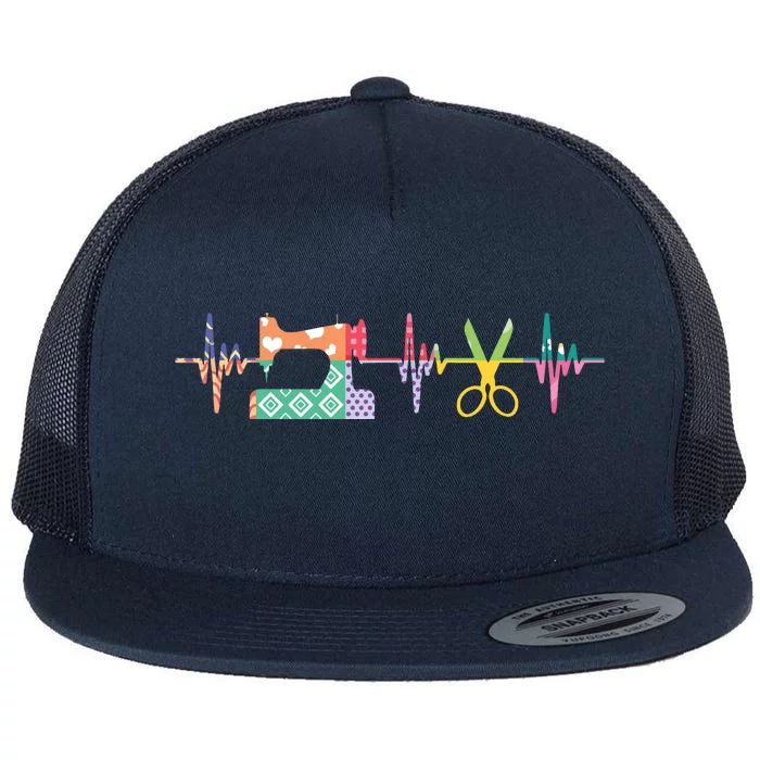 Quilter Sewing Heartbeat For Quilting Lover MM Flat Bill Trucker Hat