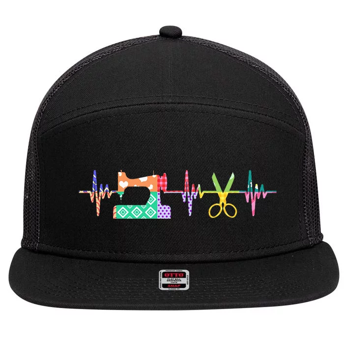 Quilter Sewing Heartbeat For Quilting Lover MM 7 Panel Mesh Trucker Snapback Hat