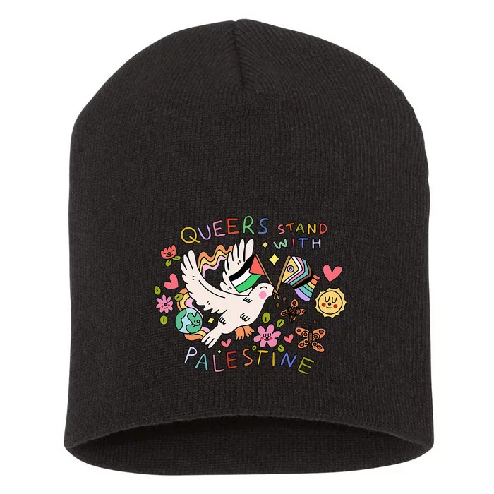 Queers Stand With Palestine Short Acrylic Beanie