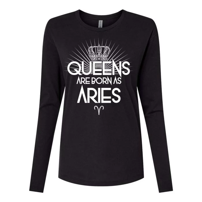 Queens Are Born As Aries Womens Cotton Relaxed Long Sleeve T-Shirt