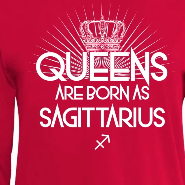 Queens Are Born As Sagittarius Womens Cotton Relaxed Long Sleeve T-Shirt