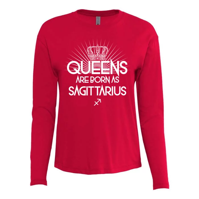 Queens Are Born As Sagittarius Womens Cotton Relaxed Long Sleeve T-Shirt