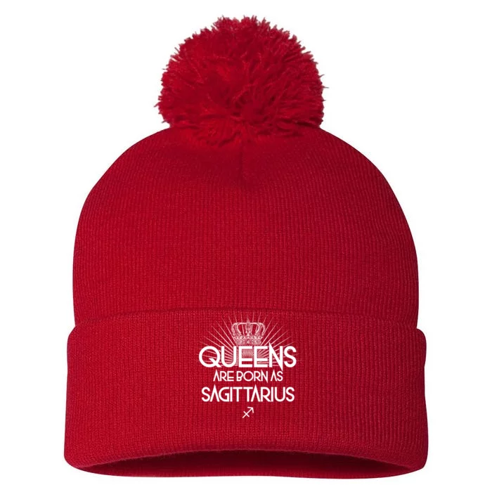 Queens Are Born As Sagittarius Pom Pom 12in Knit Beanie