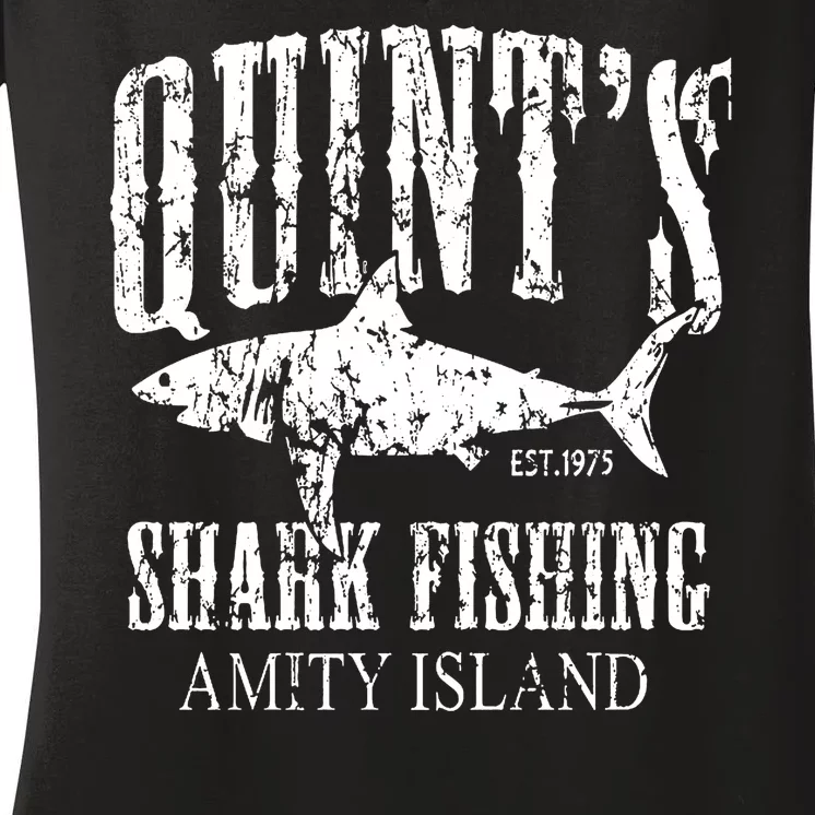 Quint's Shark Fishing Amity Island Women's V-Neck T-Shirt