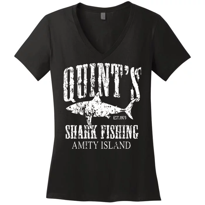 Quint's Shark Fishing Amity Island Women's V-Neck T-Shirt